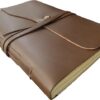 Large Genuine Leather Photo Album with Gift Box - Scrapbook Style Pages - Holds 400 4x6" or 200 5x7" Photos - Dark Brown