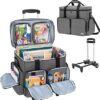 CURMIO Rolling Scrapbook Tote on Wheels, Scrapbook Storage Bag with Detachable Trolley and Bottom Wooden Board, Rolling Craft Bag for Scrapbooking Supplies, Gray