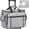 CAB55 Rolling Sewing Machine Case, Detachable Rolling Sewing Machine Carrying Case on Wheels, Trolley Tote Bag with Removable Bottom Wooden Board for Most Standard Sewing Machine and Accessories-Gray